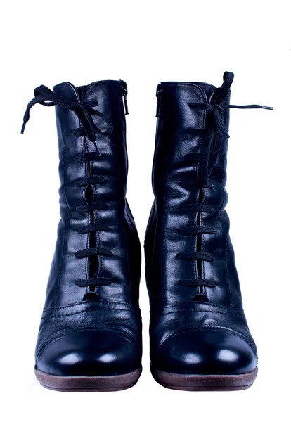 妇女的黑色靴子系着鞋带孤立 — 图库照片