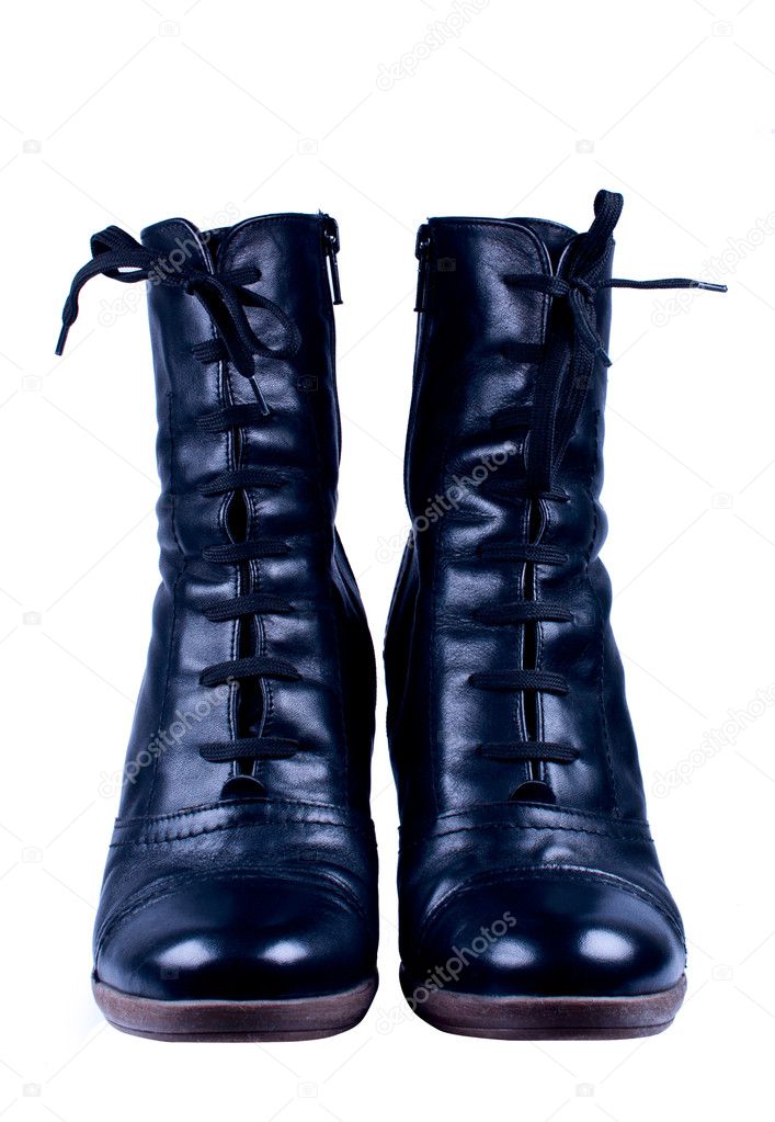 Women's black boots with laces isolated