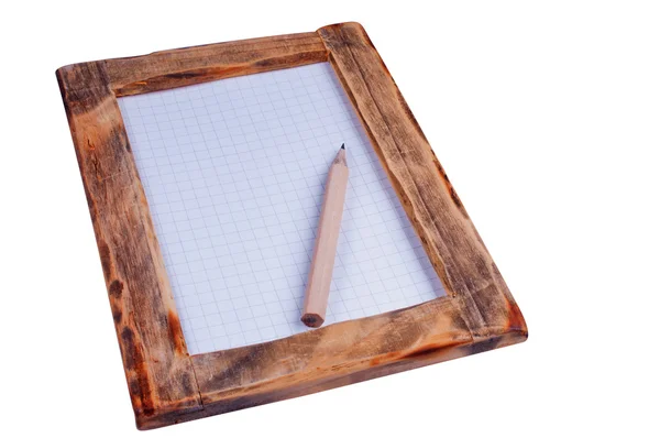 Houten frame en potlood uitknippad — Stockfoto