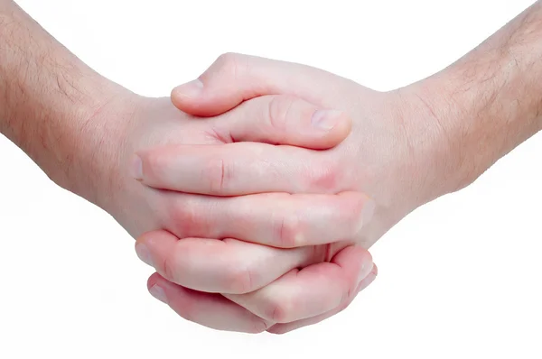 Hand in hand on white background — Stock Photo, Image