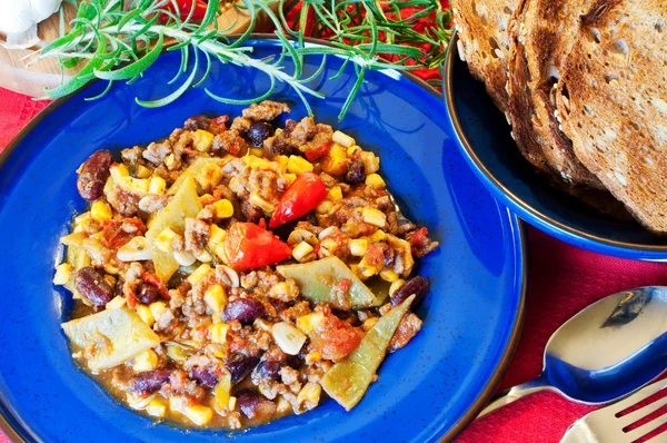 stock image Chili con carne on a red napkin