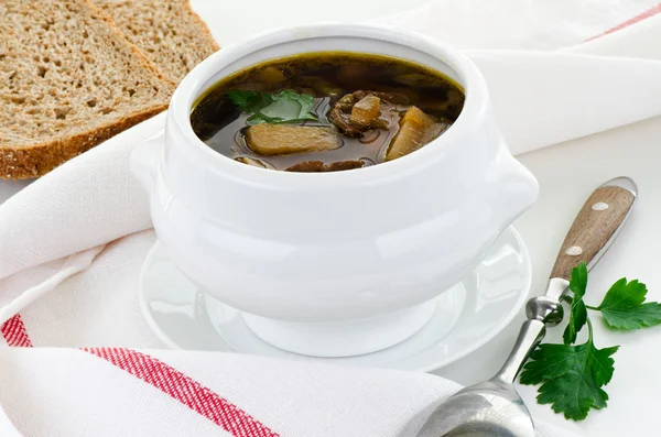 Bowl of hot mushroom soup — Stock Photo, Image