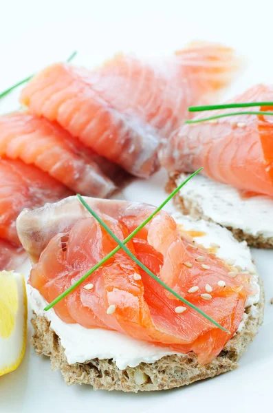 Close up salmon canapes — Stock Photo, Image