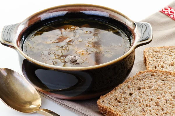 Brown bowl of mushroom soup — Stock Photo, Image