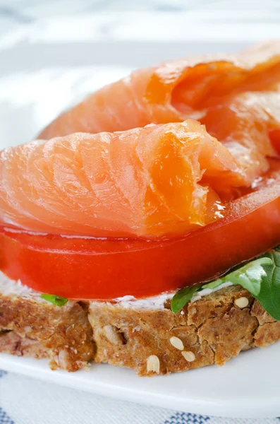 Close up salmon sadwich — Stock Photo, Image