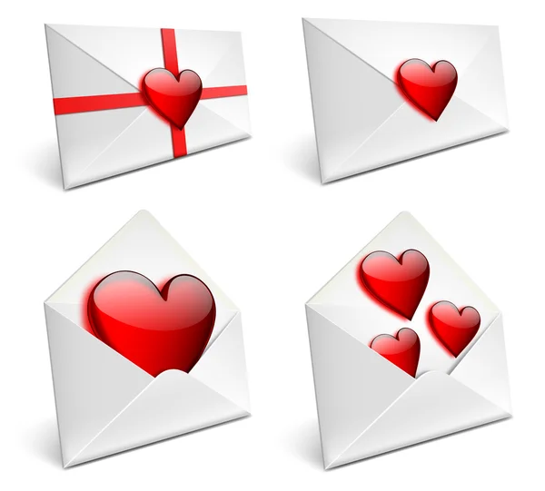 Kuvert med hjärtan vektor ikoner — Stock vektor