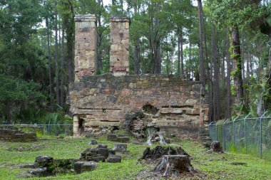 Ruins of old factory in tropical forest clipart