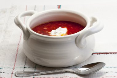 Ukrainian and Russian national cuisine Borsch - beetroot and ca clipart