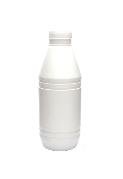 Bílá plastová láhev izolovaná na bílém — Stock fotografie