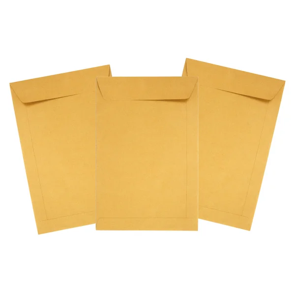 Beyaz izole kahverengi kağıt zarf — Stok fotoğraf