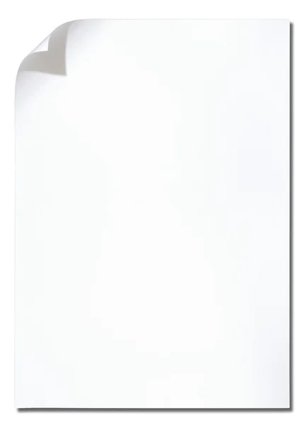 Белая бумага с загнутым углом на белом фоне — стоковое фото