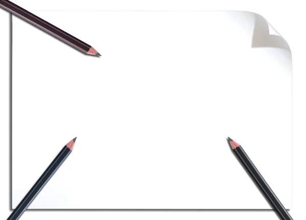 Weißes Papier und Bleistift isoliert auf Weiß — Stockfoto