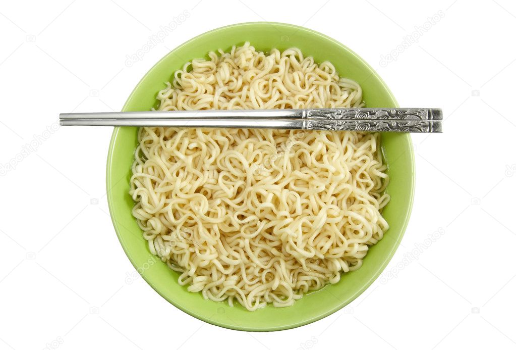 Noodles in bowl and chopsticks