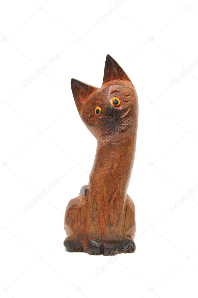 Wooden cat isolated