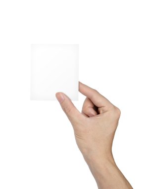 boş kağıt beyaz zemin üzerine izole kart tutan işadamı el