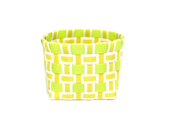 Basket plastic yellow isolated on white — Stok fotoğraf