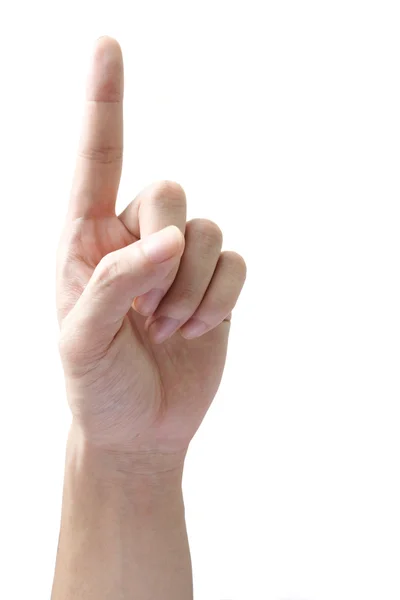De hand wijzend aanraken of dringende geïsoleerd op wit — Stockfoto