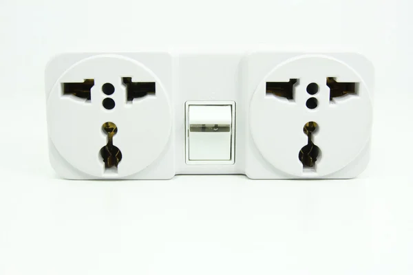 Double electrical power socket and single plug switched — Stock Photo, Image