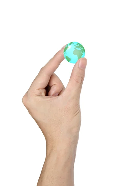 Hand holding the Earth isolated on white background — Stock Photo, Image