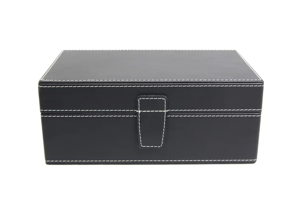 Boîte en cuir noir sur fond blanc — Photo