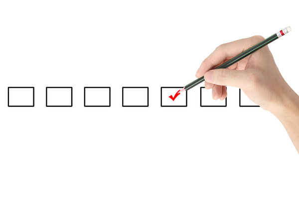 Hand choosing one of three options