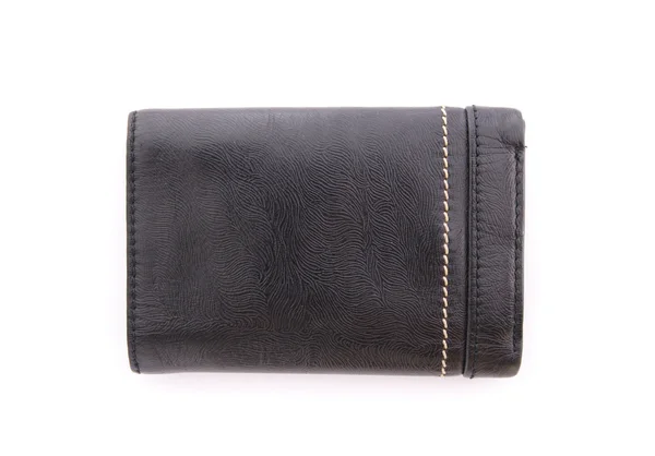 Černá kožená peněženka izolovaných na bílém pozadí — Stock fotografie
