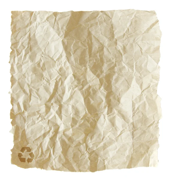 Vieja bolsa de papel arrugada desgarrada aislada en blanco — Foto de Stock