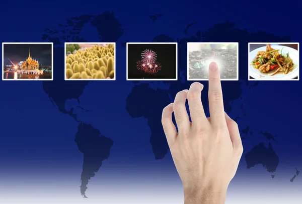 La mano toca el flujo de imágenes. Símbolo de los flujos de medios Imagen De Stock