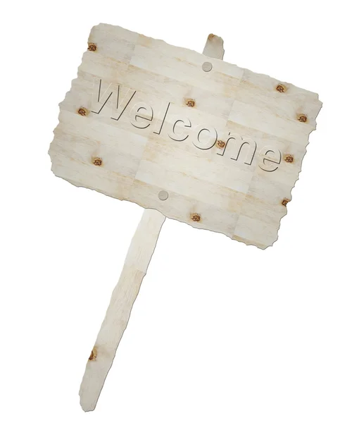 Cartello in legno e parola benvenuto isolato — Foto Stock