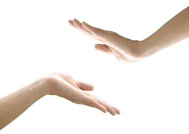 Two hands isolated on white created a copy space clipart