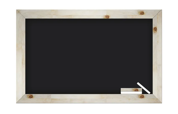 Leeg bord met houten frame en krijtjes geïsoleerd — Stockfoto