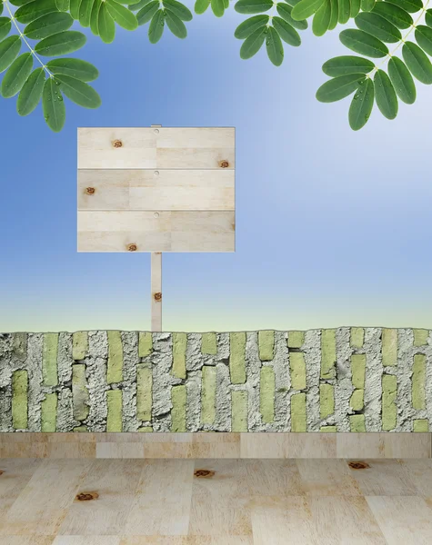 美しい自然の背景に空の木製看板 — ストック写真