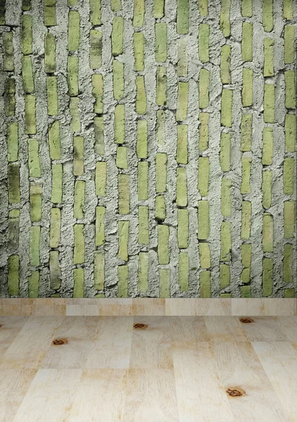 Vecchio muro di mattoni e pavimento in legno — Foto Stock
