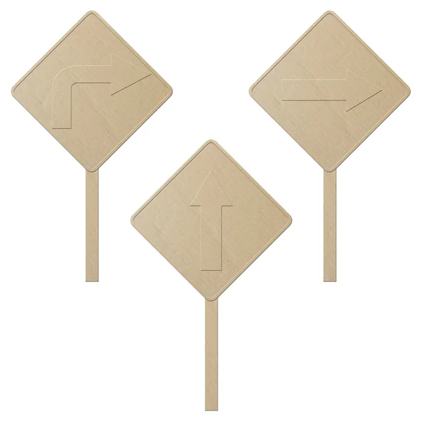 Establecer flechas de navegación de cartón sobre un fondo blanco, señal de tráfico —  Fotos de Stock