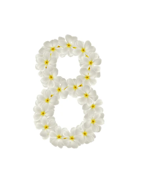 Numbers eight made of tropical flowers frangipani(plumeria) — Stock Photo, Image