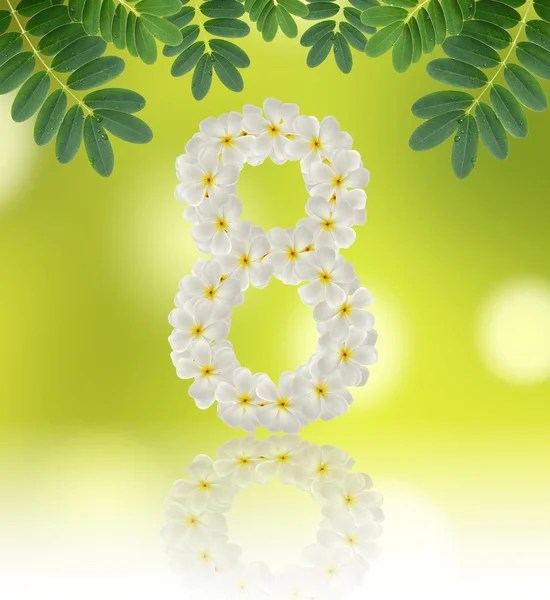 Numbers eight made of tropical flowers frangipani (plumeria) — Stock Photo, Image