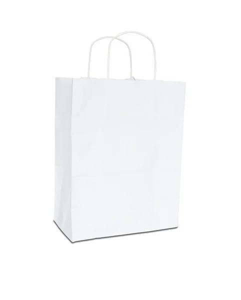 Saco de papel branco isolado no fundo branco — Fotografia de Stock