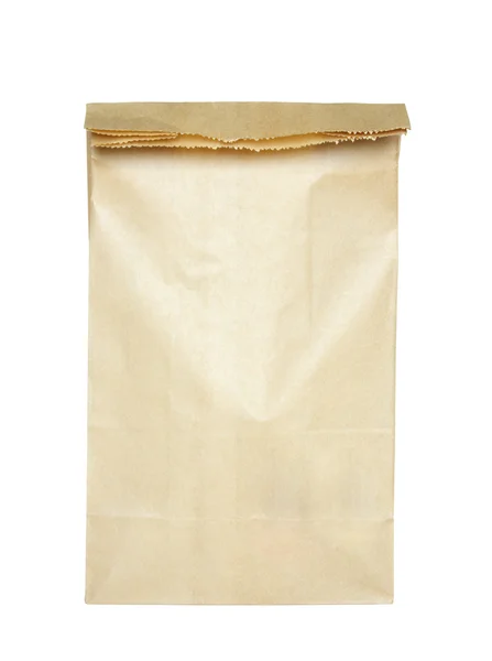 Hnědý papírový sáček izolovaný na bílém — Stock fotografie