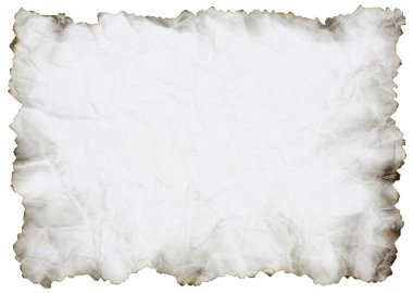buruşuk kağıt beyaz üzerinde yanmış kenarlı