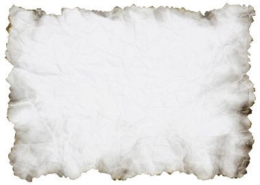 Crumpled paper with burnt edges over white clipart