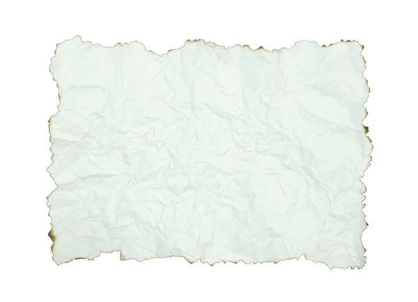 Zmačkaný papír s burnt hrany přes bílý — Stock fotografie