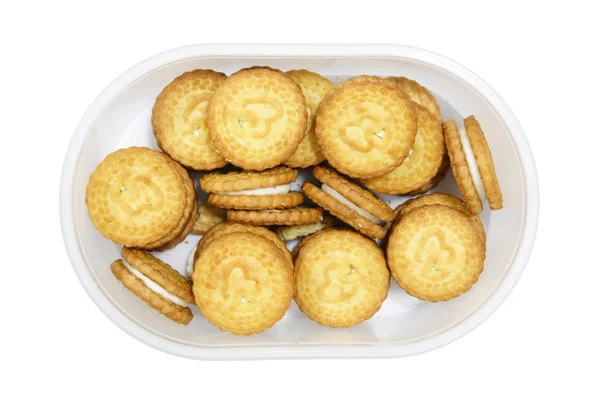 Cookies na caixa de plástico isolado — Fotografia de Stock