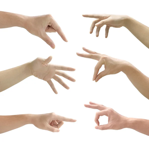Conjunto de mãos gestuais isoladas sobre fundo branco — Fotografia de Stock