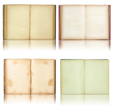Set of Old book open isolated on reflect floor and white background clipart