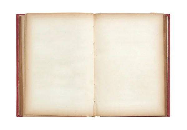 Livro antigo aberto isolado no fundo branco com caminho de recorte — Fotografia de Stock