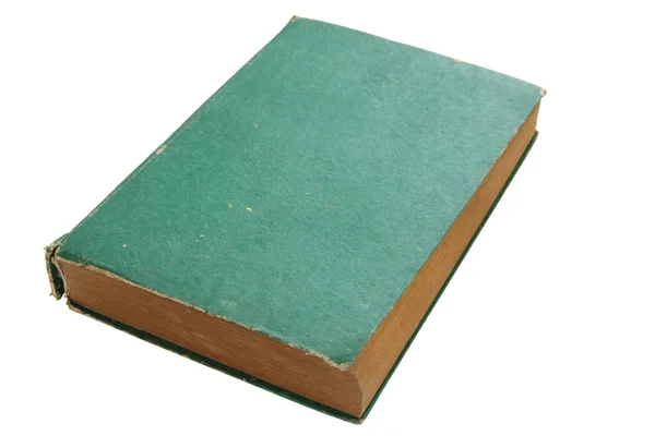Vieux livre vert isolé sur fond blanc avec chemin de coupe — Photo