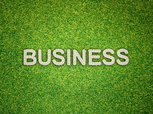 Geschäftswort aus Blumen auf grünem Gras Hintergrund — Stockfoto