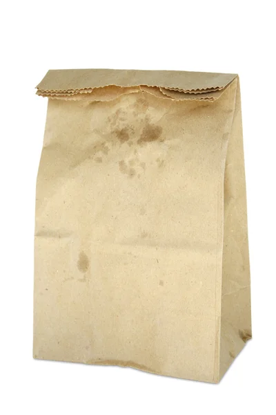 Bruine papieren zak geïsoleerd op wit — Stockfoto