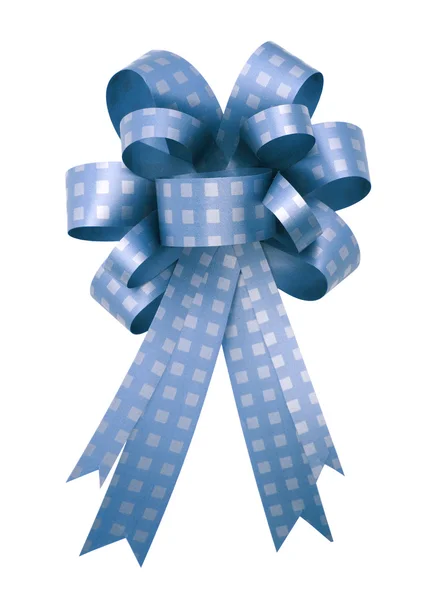 蓝色礼品丝带和孤立在白色背景上的蝴蝶结 — 图库照片