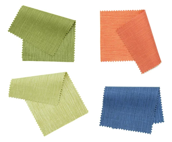 Set di campione di tessuto di colore isolato su sfondo bianco — Foto Stock